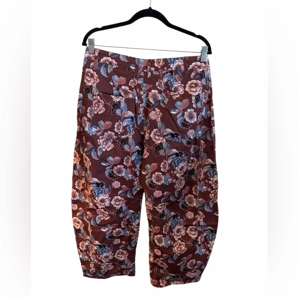 Olivaceous Barrel Pants Size Large Rust Burgundy Floral Pattern Button Closure - Picture 8 of 13